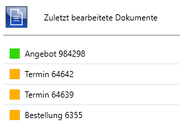 Ausschnitt aus dem Benutzer-Dashboard: Ansicht der zuletzt geöffneten Dokumente mit Verlinkung Benutzer-Dashboard
